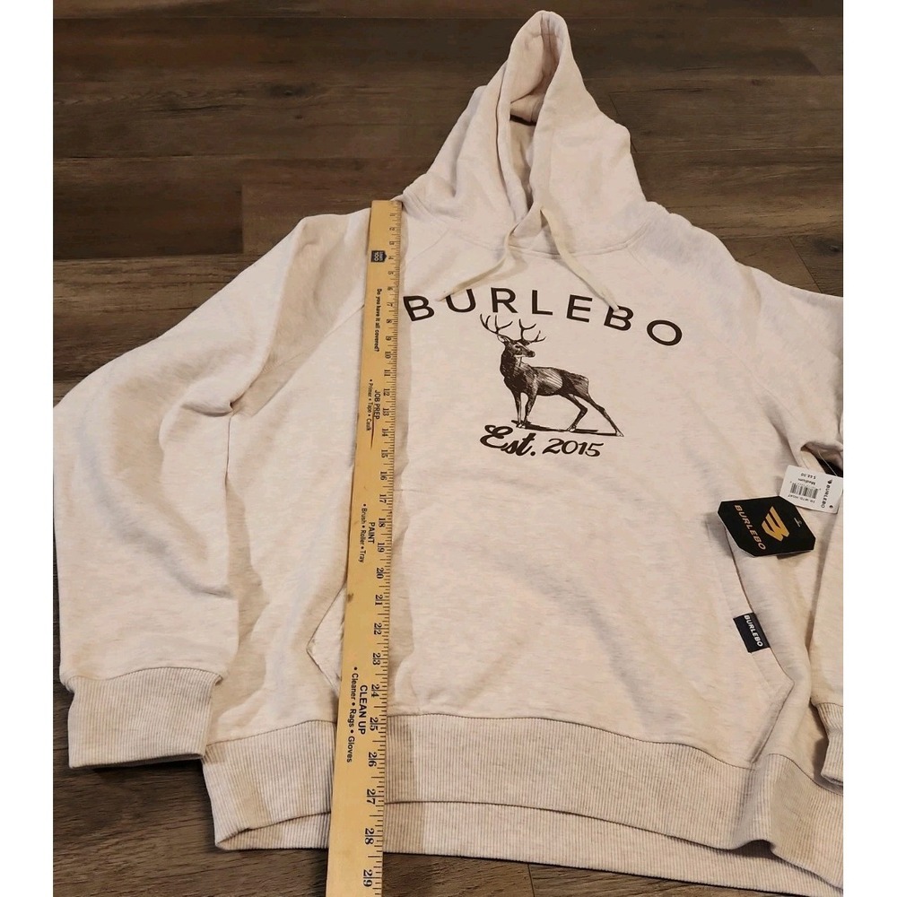 BURLEBO Men's M Fleece Hoodie Soft Midweight Pullover Light Tan Brown Buck New - Picture 3 of 4